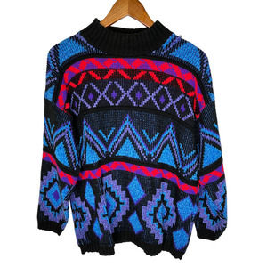 Men's Black and Blue Geometric Sweater